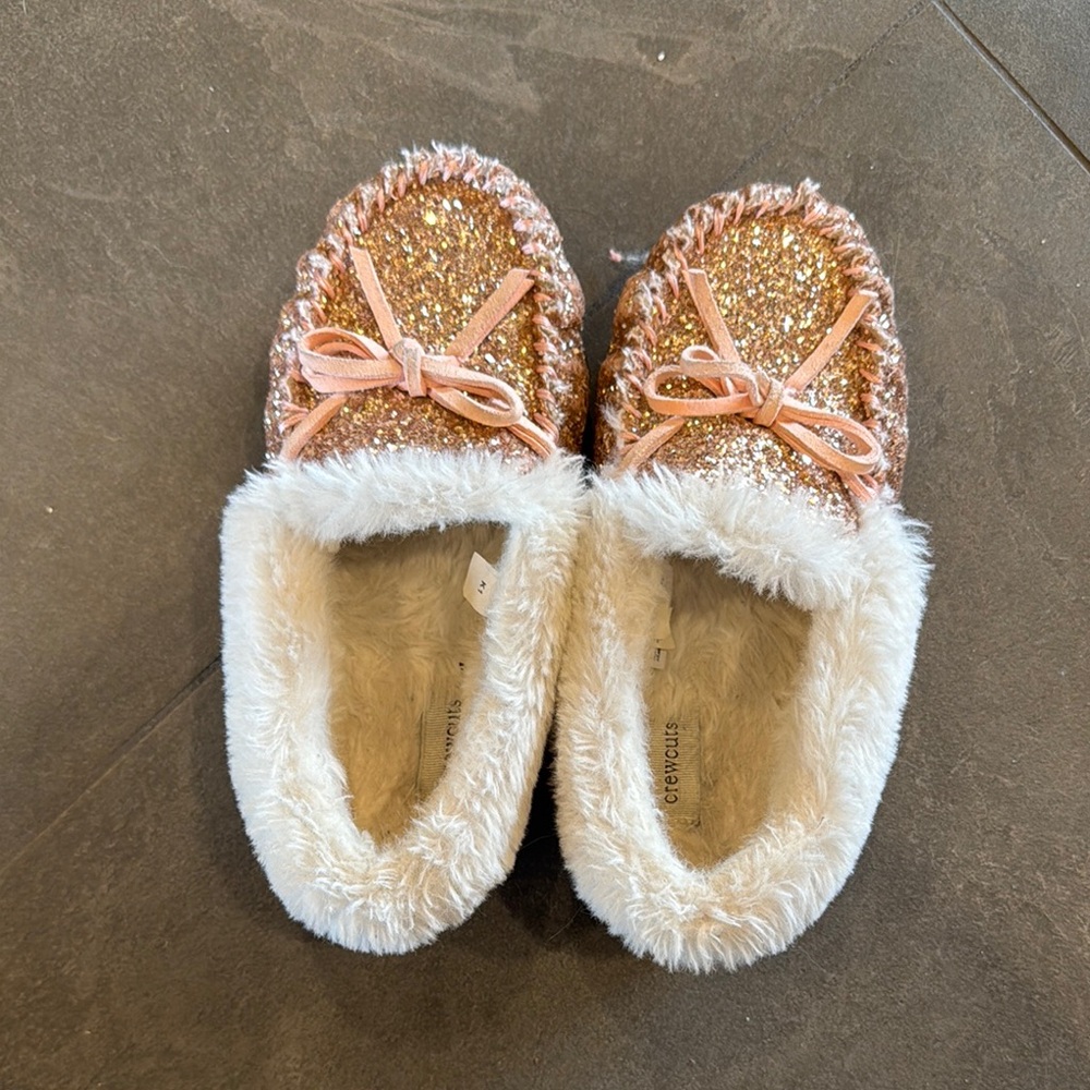 Crew cuts size 1  Gold and Cream Cozy Slippers